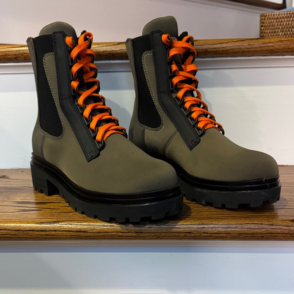 OTBT Olive Combat Boots with Vibrant Orange Laces